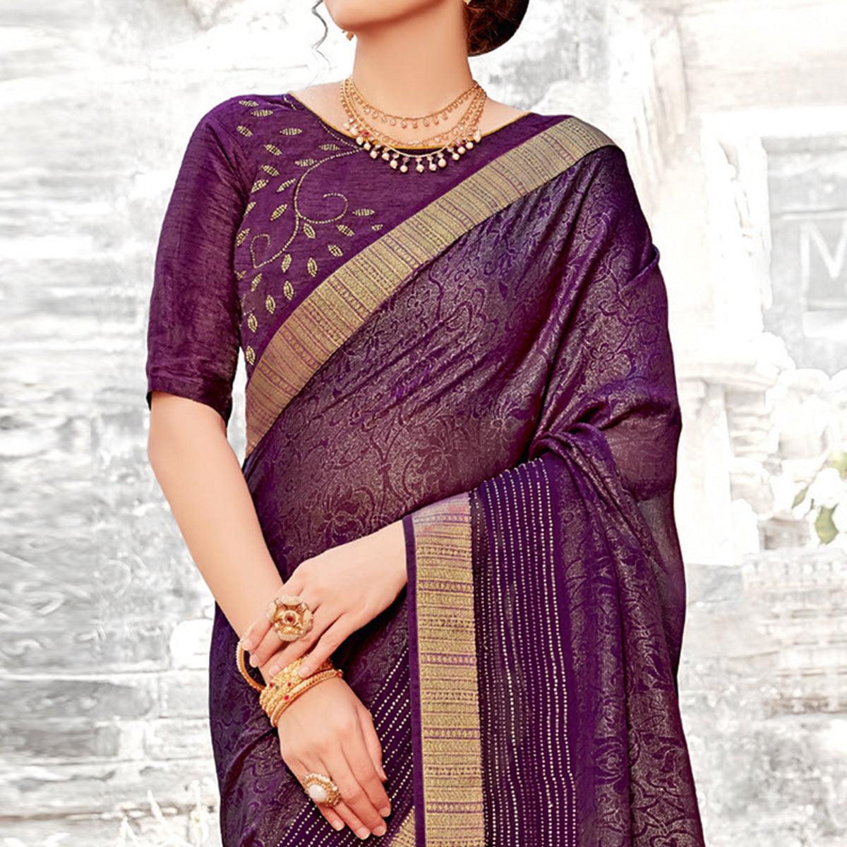Eye-catching Purple Coloured Partywear Embellished Georgette Saree