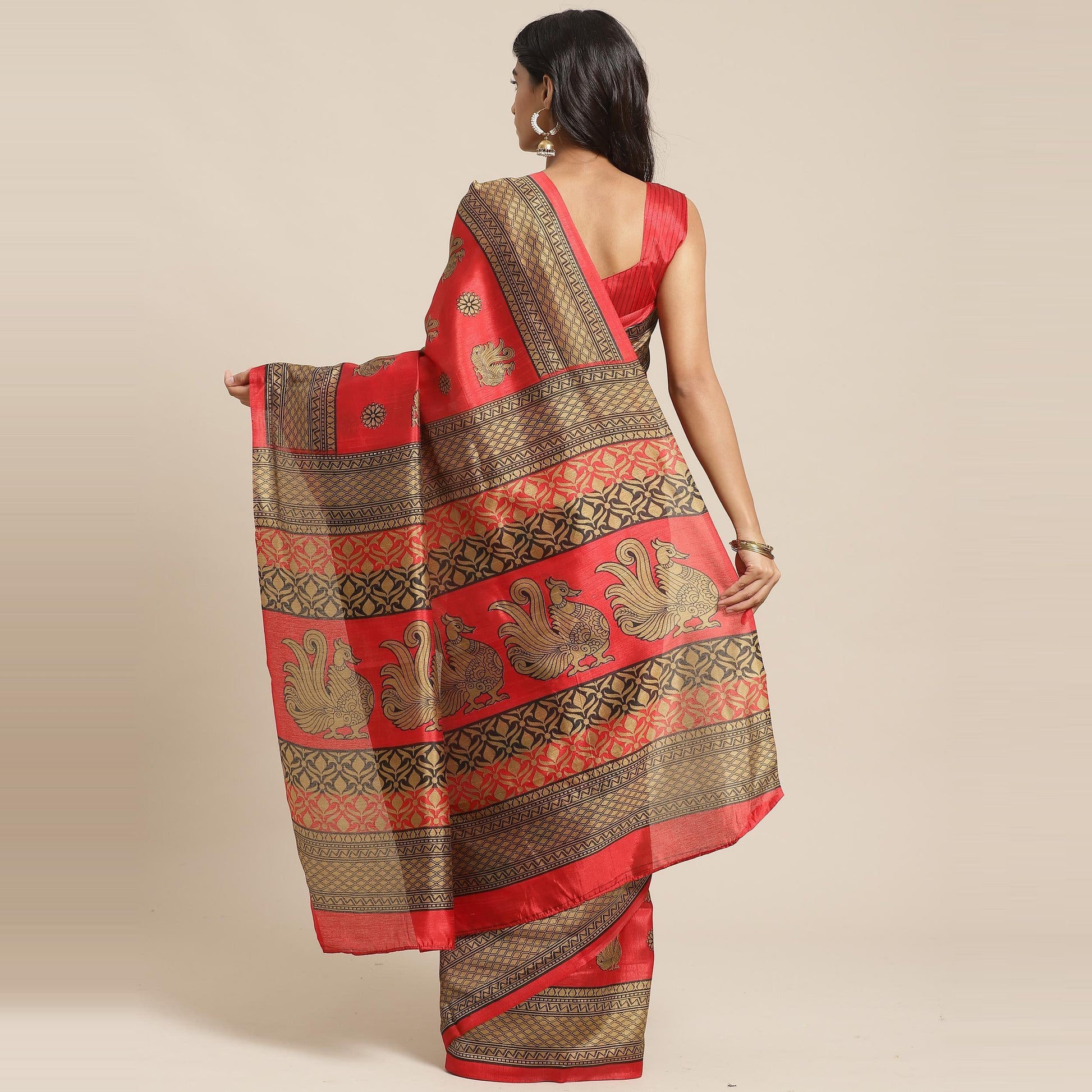 Eye-catching Red Colored Casual Wear Printed Silk Blend Saree