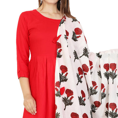 Eye-catching Red Colored Casual Wear Viscose Kurti With Dupatta