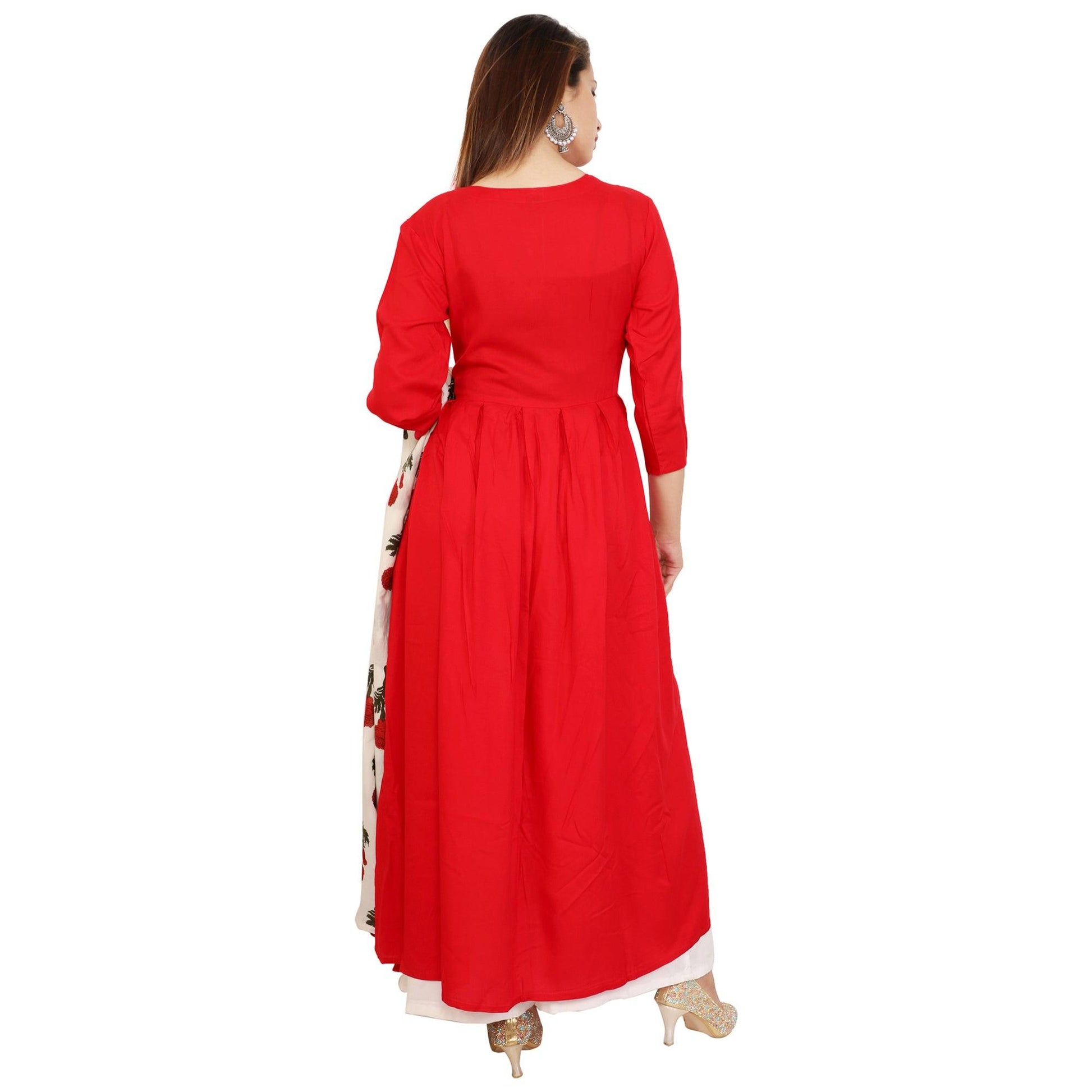Eye-catching Red Colored Casual Wear Viscose Kurti With Dupatta