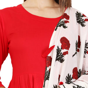 Eye-catching Red Colored Casual Wear Viscose Kurti With Dupatta