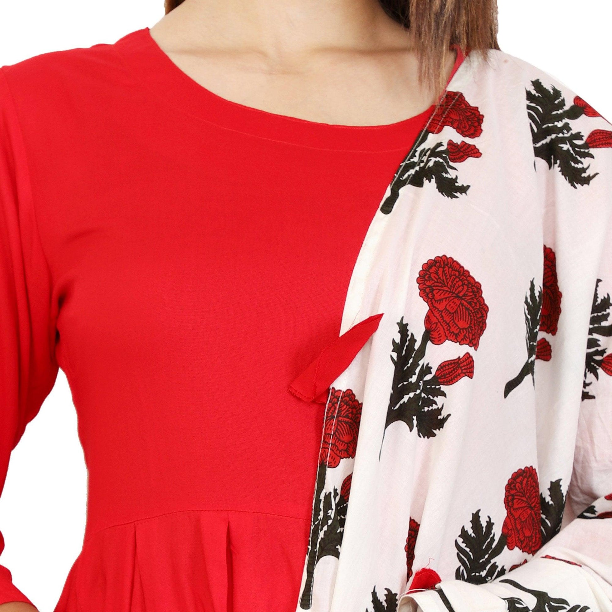 Eye-catching Red Colored Casual Wear Viscose Kurti With Dupatta