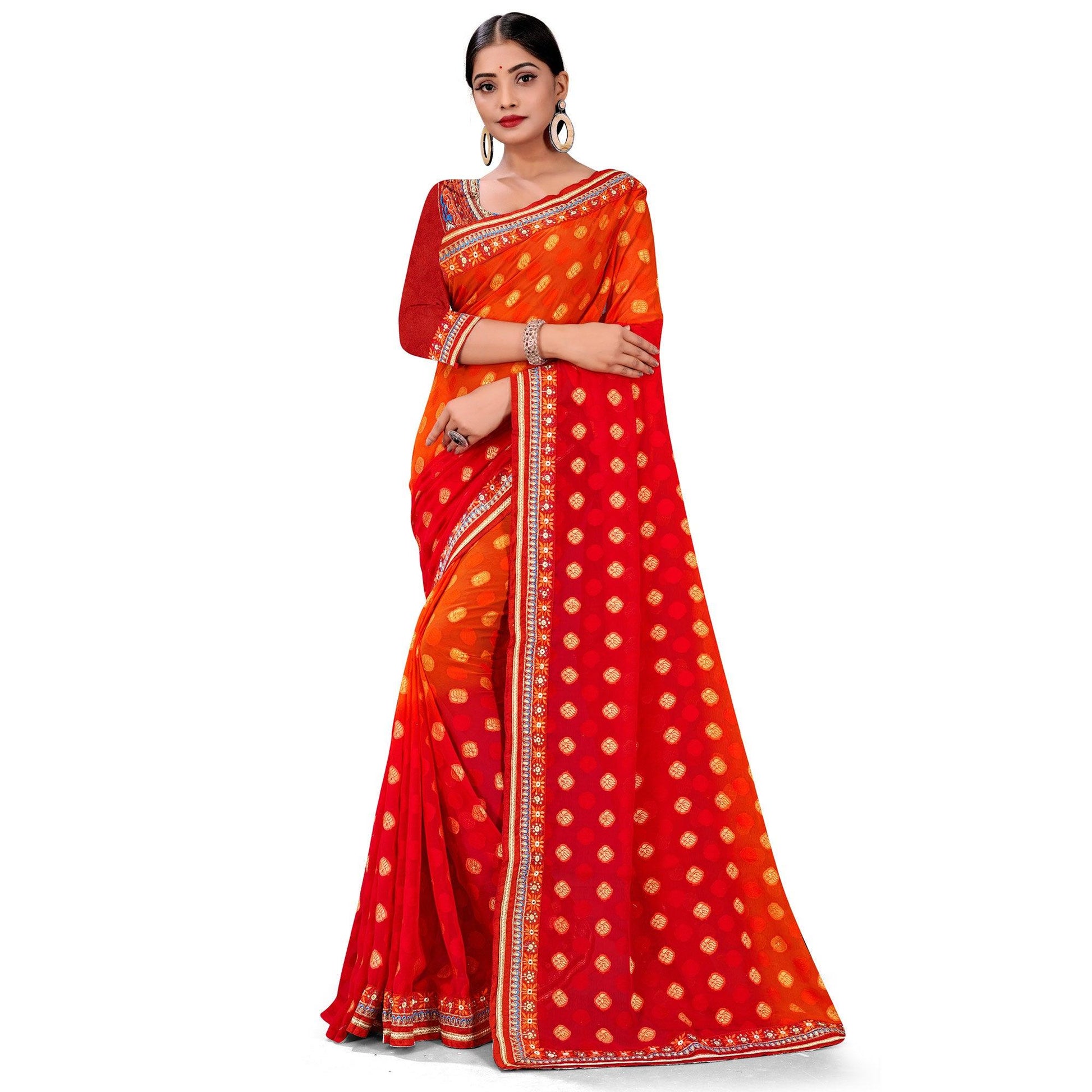 Eye-catching Red Colored Party Wear Georgette Saree
