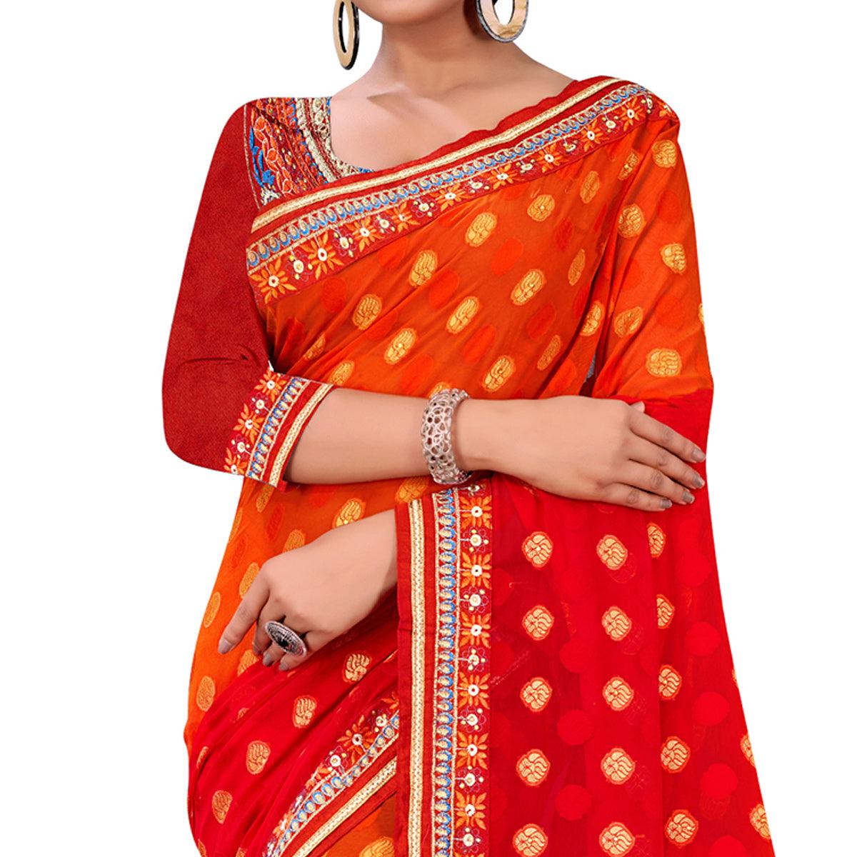 Eye-catching Red Colored Party Wear Georgette Saree