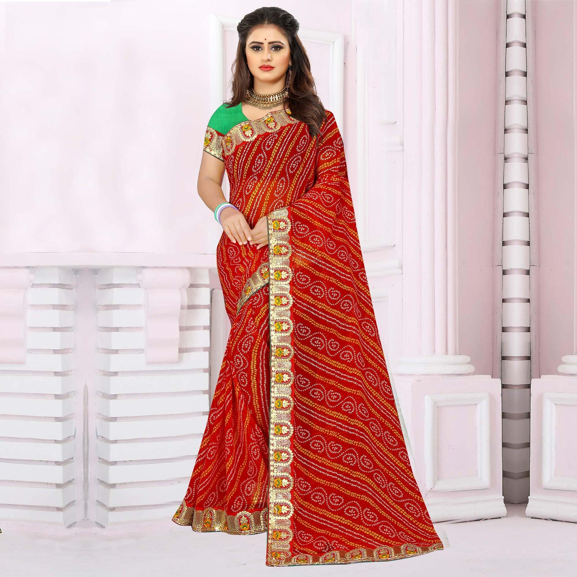 Eye-catching Red Coloured Casual Wear Printed Georgette Saree