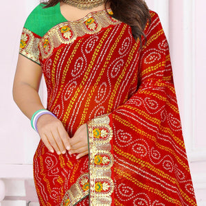 Eye-catching Red Coloured Casual Wear Printed Georgette Saree