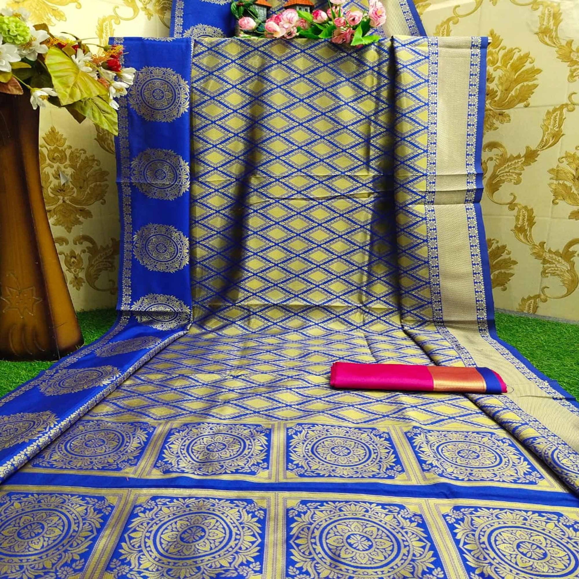Eye-catching Royal Blue Colored Festive Wear Woven Soft Lichi Silk Saree