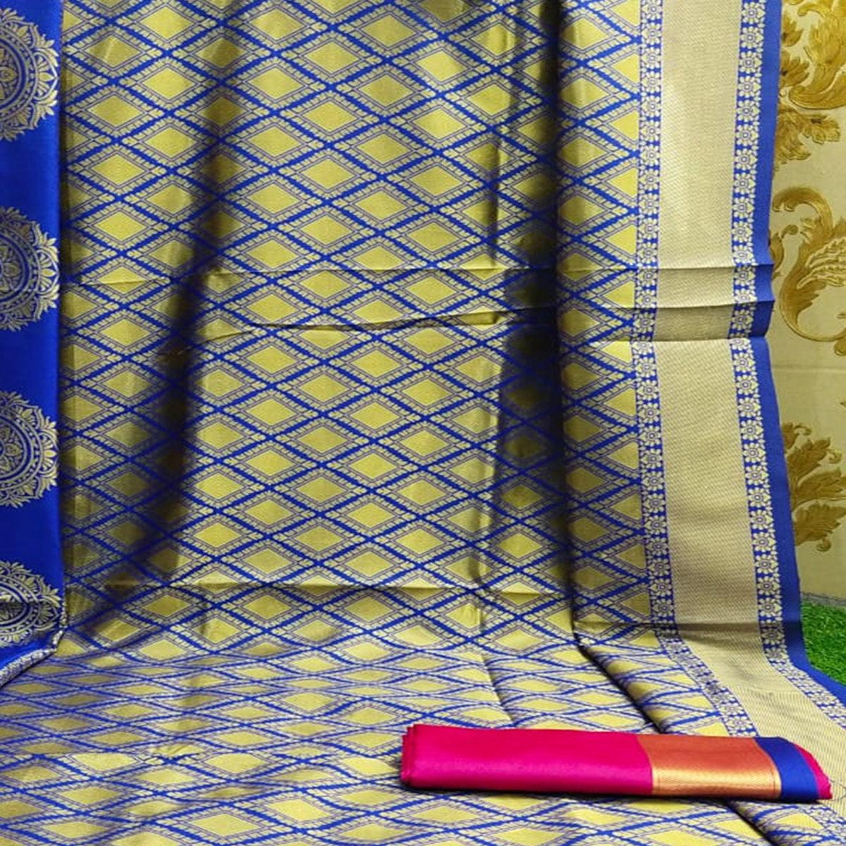 Eye-catching Royal Blue Colored Festive Wear Woven Soft Lichi Silk Saree