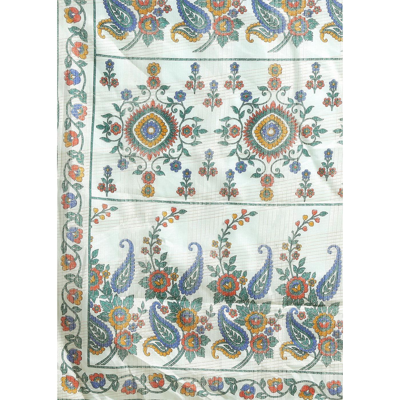 Eye-catching Sky Blue Colored Casual Wear Floral Printed Linen Saree