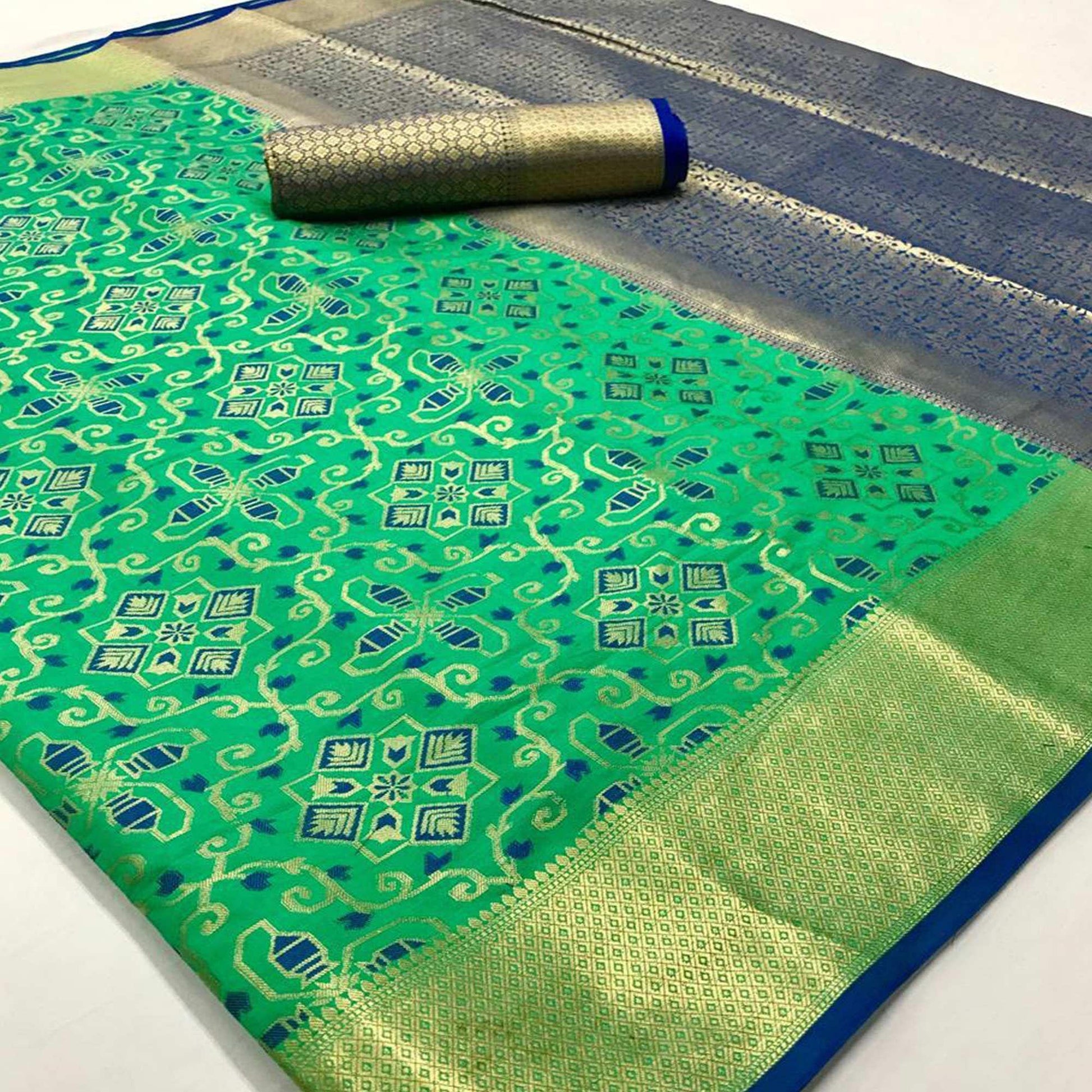 Eye-catching Turquoise Green Colored Festive Wear Woven Silk Saree