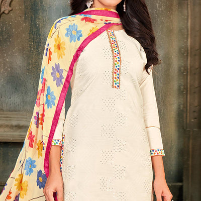 Eye-catching White Colored Partywear Embroidered Chanderi Dress Material