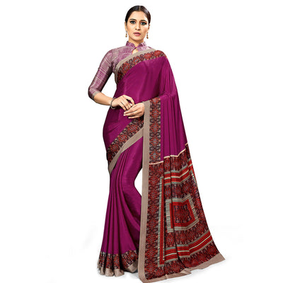 Eye-catching Wine Colored Casual Wear Printed Crepe Saree