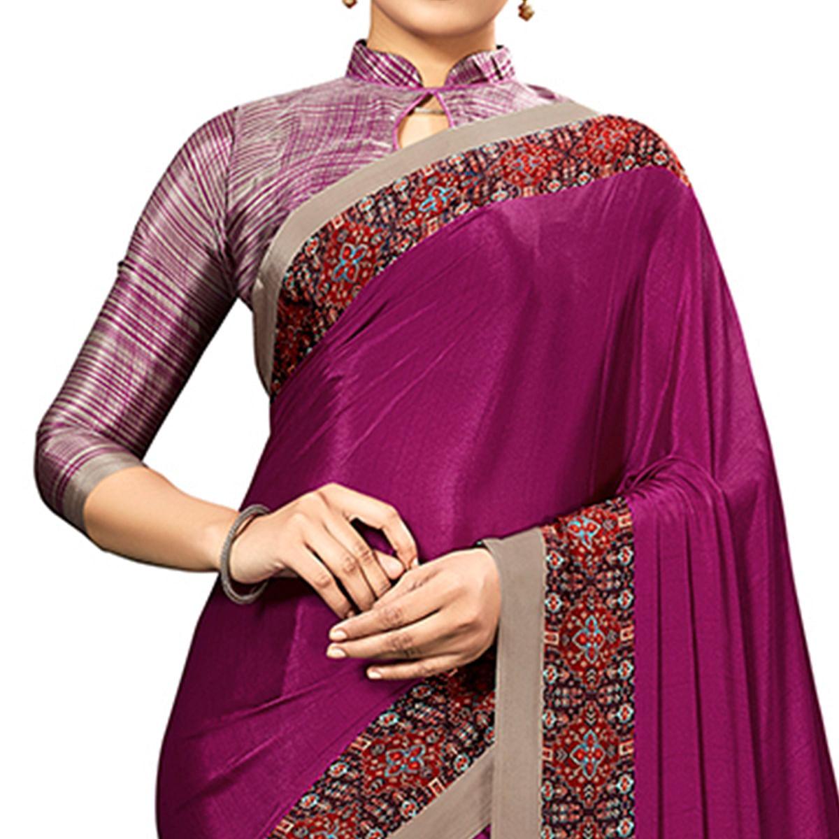 Eye-catching Wine Colored Casual Wear Printed Crepe Saree