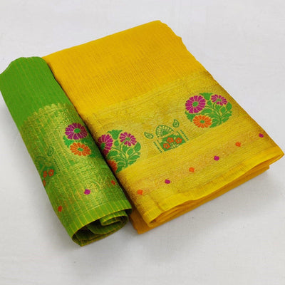 Eye-catching Yellow Colored Festive Wear Woven Heavy Cotton Saree