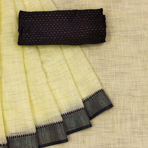 Eye-catching Yellow Colored lining Pattern Casual Wear Cotton Saree