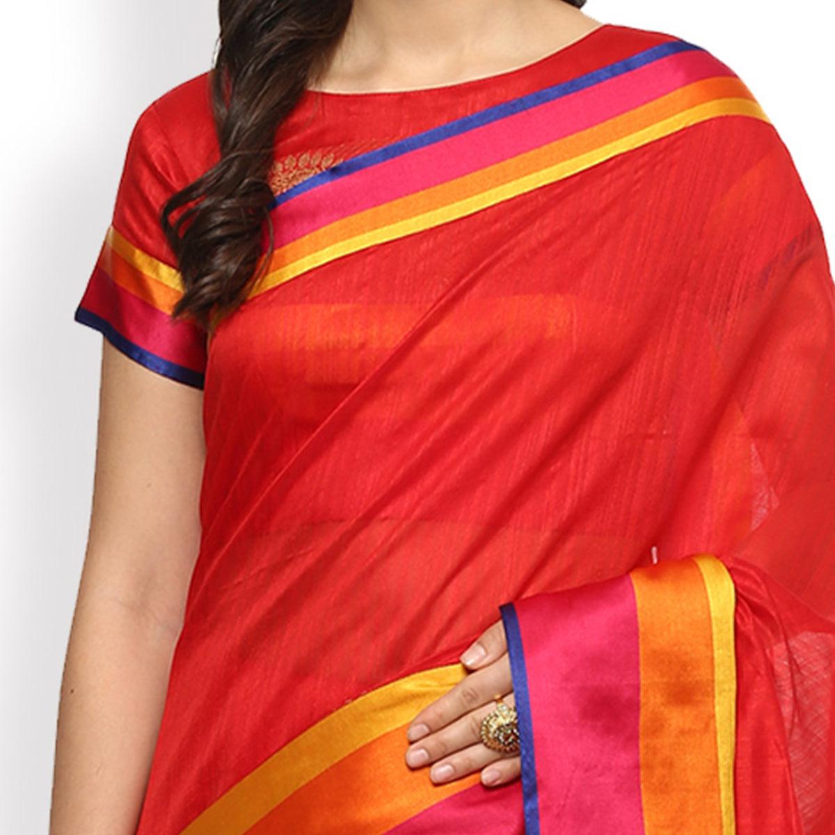 Eye-catchy Red Colored Festive Wear Cotton Silk Saree