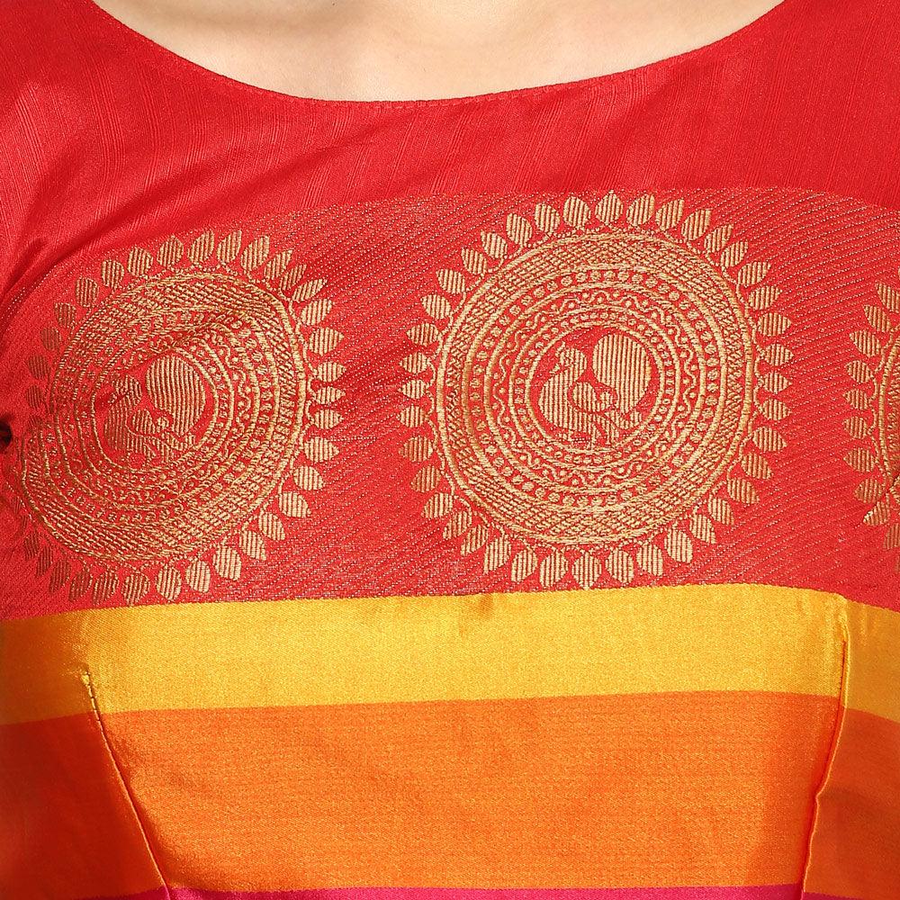 Eye-catchy Red Colored Festive Wear Cotton Silk Saree
