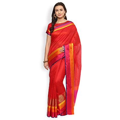 Eye-catchy Red Colored Festive Wear Cotton Silk Saree