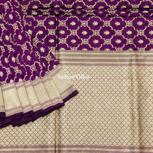 Purple Designer Banarasi Katan Silk Saree with Silver Zari Work