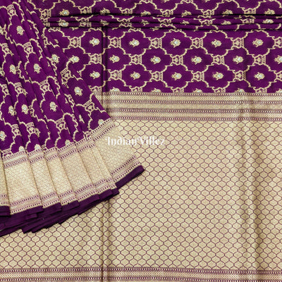 Purple Designer Banarasi Katan Silk Saree with Silver Zari Work