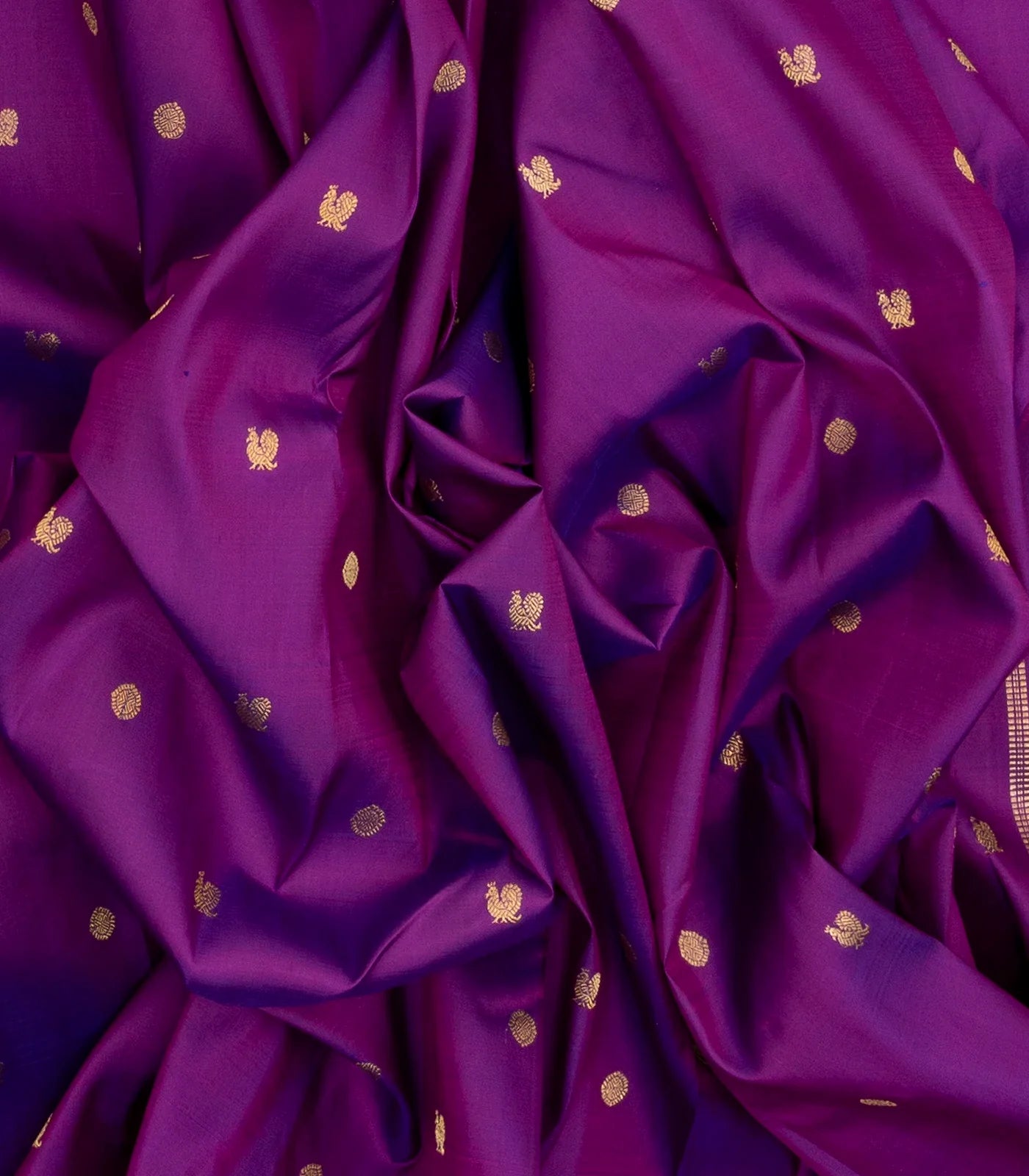 Purple Handloom Kanchipuram Silk Saree And Annam Chakaram Buttas