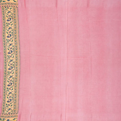 Baby Pink Handwoven Banarasi Khaddi Georgette Silk Saree With Peacock Motifs