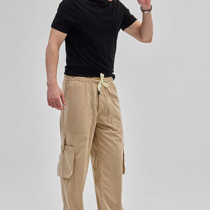 Beige Baggy Fit Cargo Pants