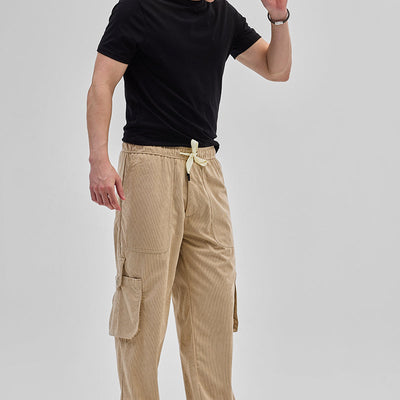 Beige Baggy Fit Cargo Pants