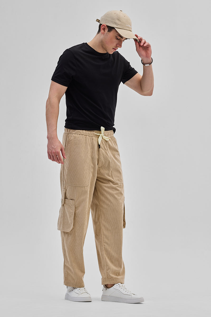 Beige Baggy Fit Cargo Pants