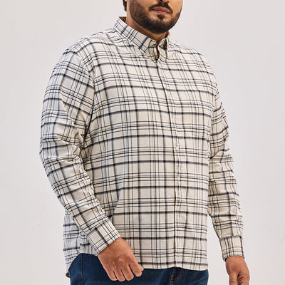 Off White Checks Regular Fit Shirt