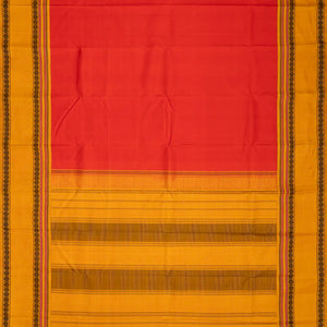 Red Handloom Kanchipuram Korvai Silk Saree With Mustard Border