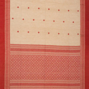 Taupe Handloom Bengal Cotton Saree With Red Border