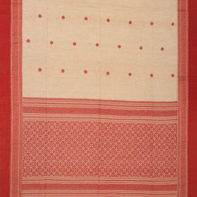 Taupe Handloom Bengal Cotton Saree With Red Border