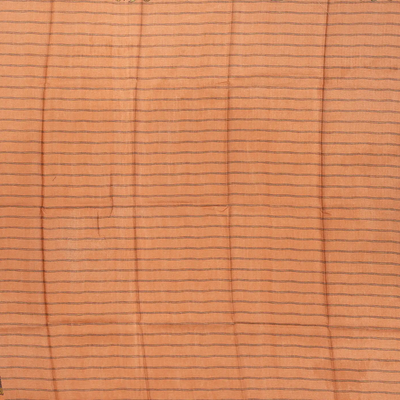 Peach Handloom Tussar Silk Saree Printed With Floral Vine Motifs