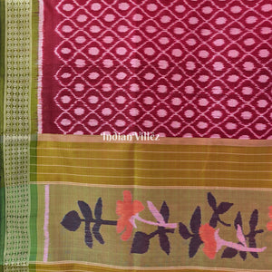 Maroon Odisha Ikat Contemporary Silk Saree With Exclusive Floral Pallu