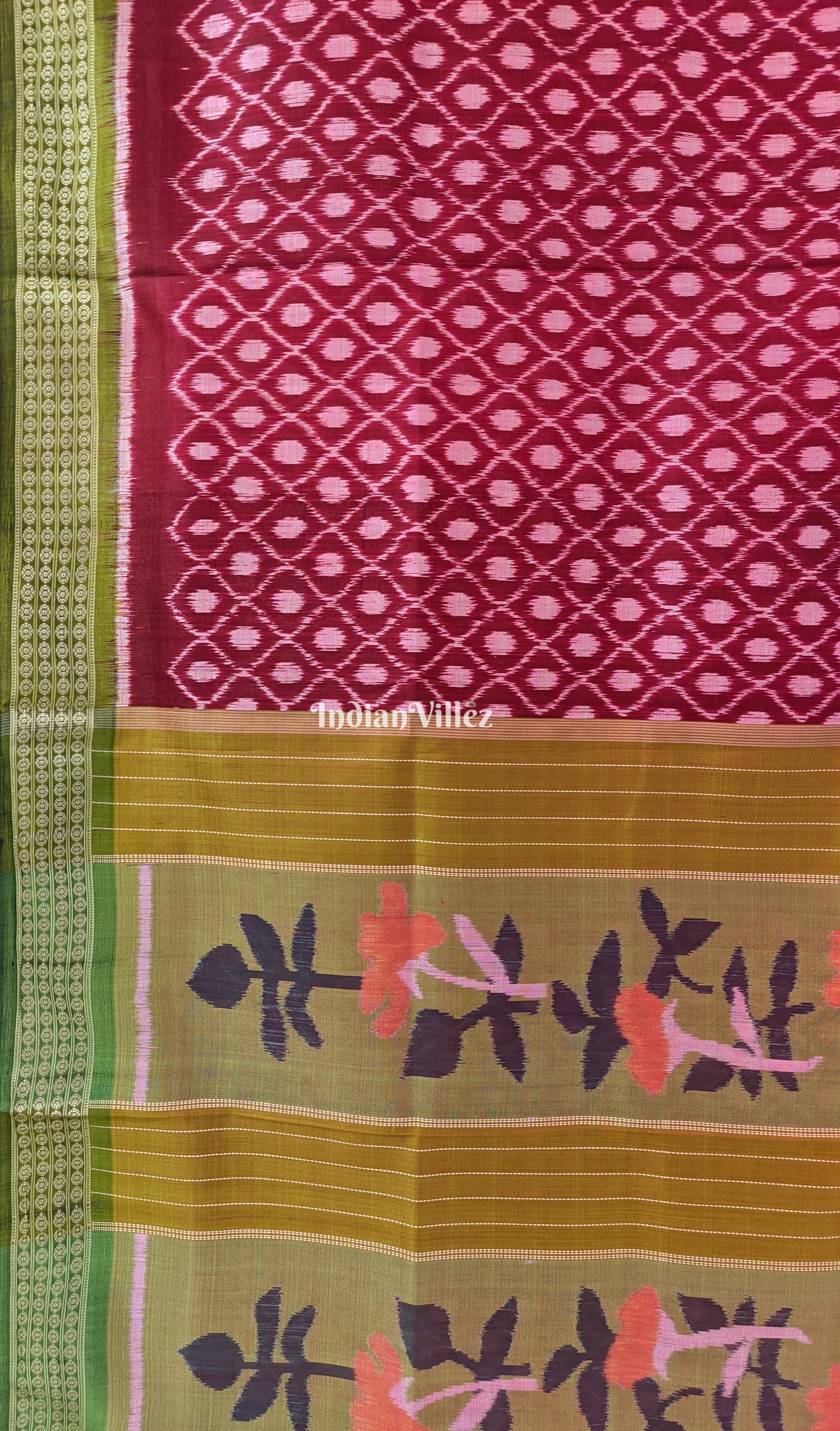 Maroon Odisha Ikat Contemporary Silk Saree With Exclusive Floral Pallu