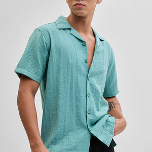 Turquoise Box Fit Linen Blend Shirt