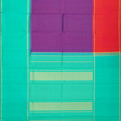 Purple Handloom Kanchipuram Korvai Silk Saree With Ganga Jamuna Border