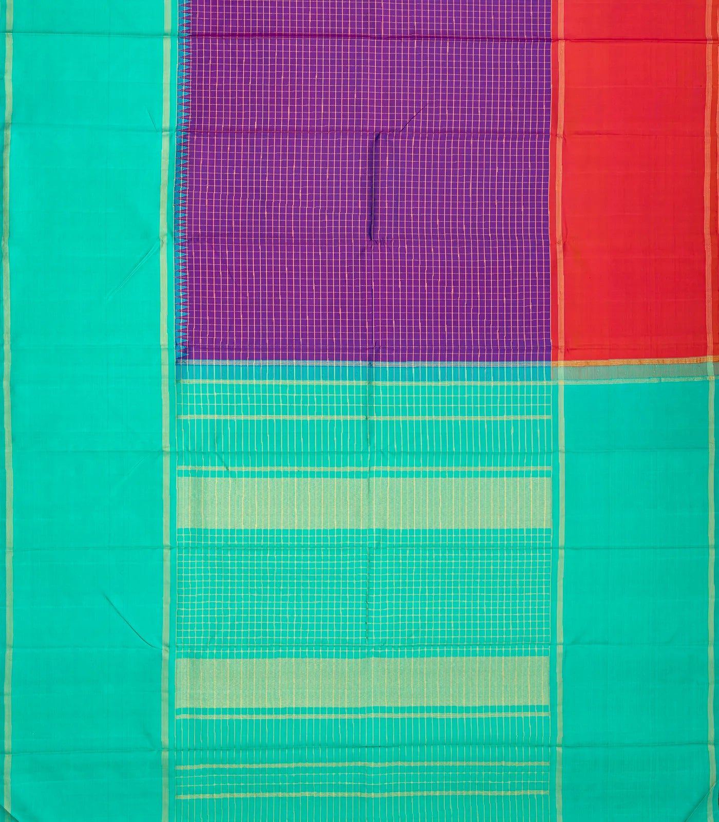 Purple Handloom Kanchipuram Korvai Silk Saree With Ganga Jamuna Border