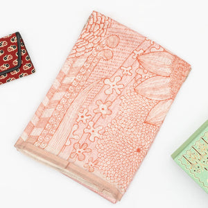 Peach Handwoven Linen Saree Printed With Flower Motifs