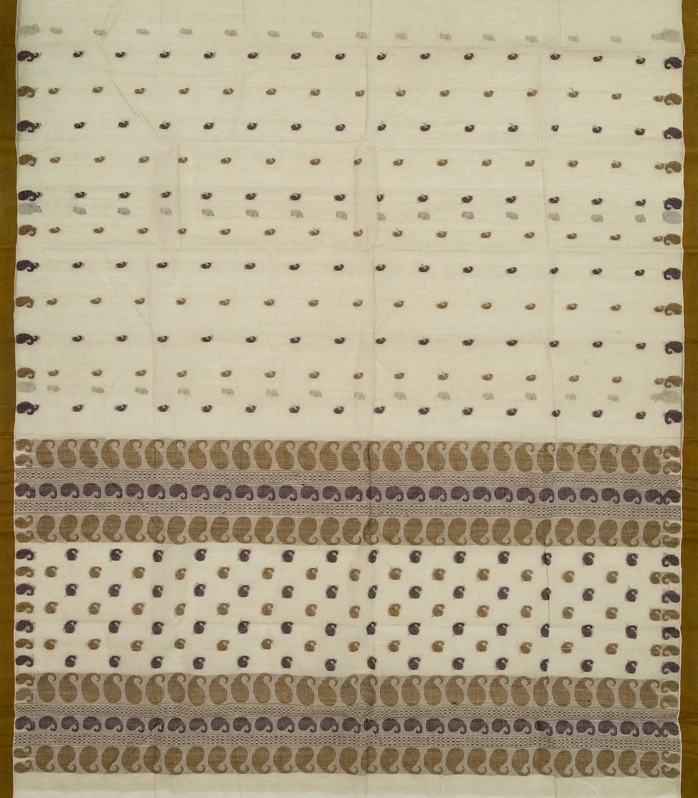 Taupe Bengal Cotton Saree With Mango Motifs