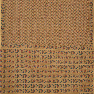 Beige Woven Jaipur Cotton Saree With Printed Flower Motifs