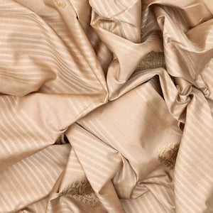 Taupe Handloom Kanchipuram Silk Saree With Stripes & Buttas