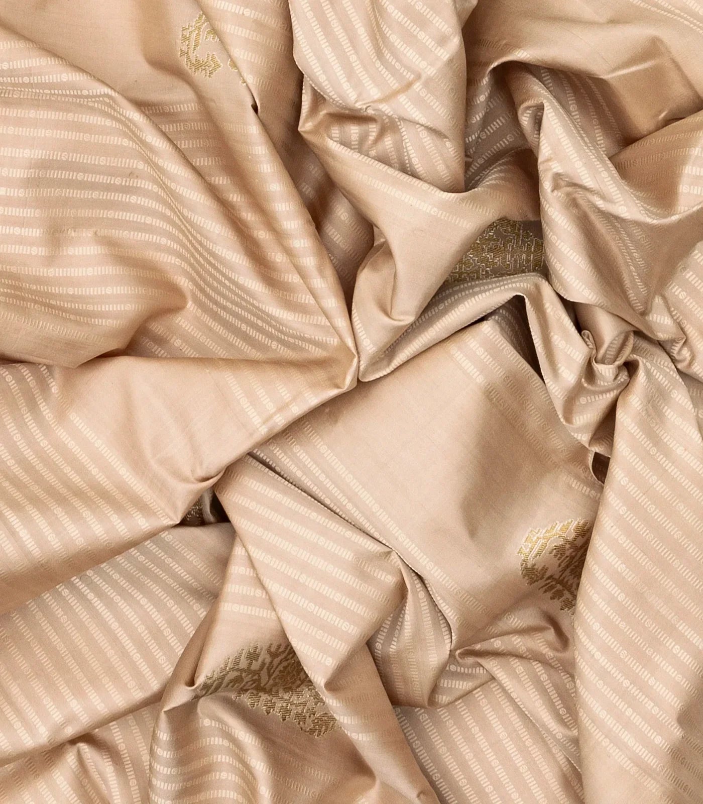 Taupe Handloom Kanchipuram Silk Saree With Stripes & Buttas