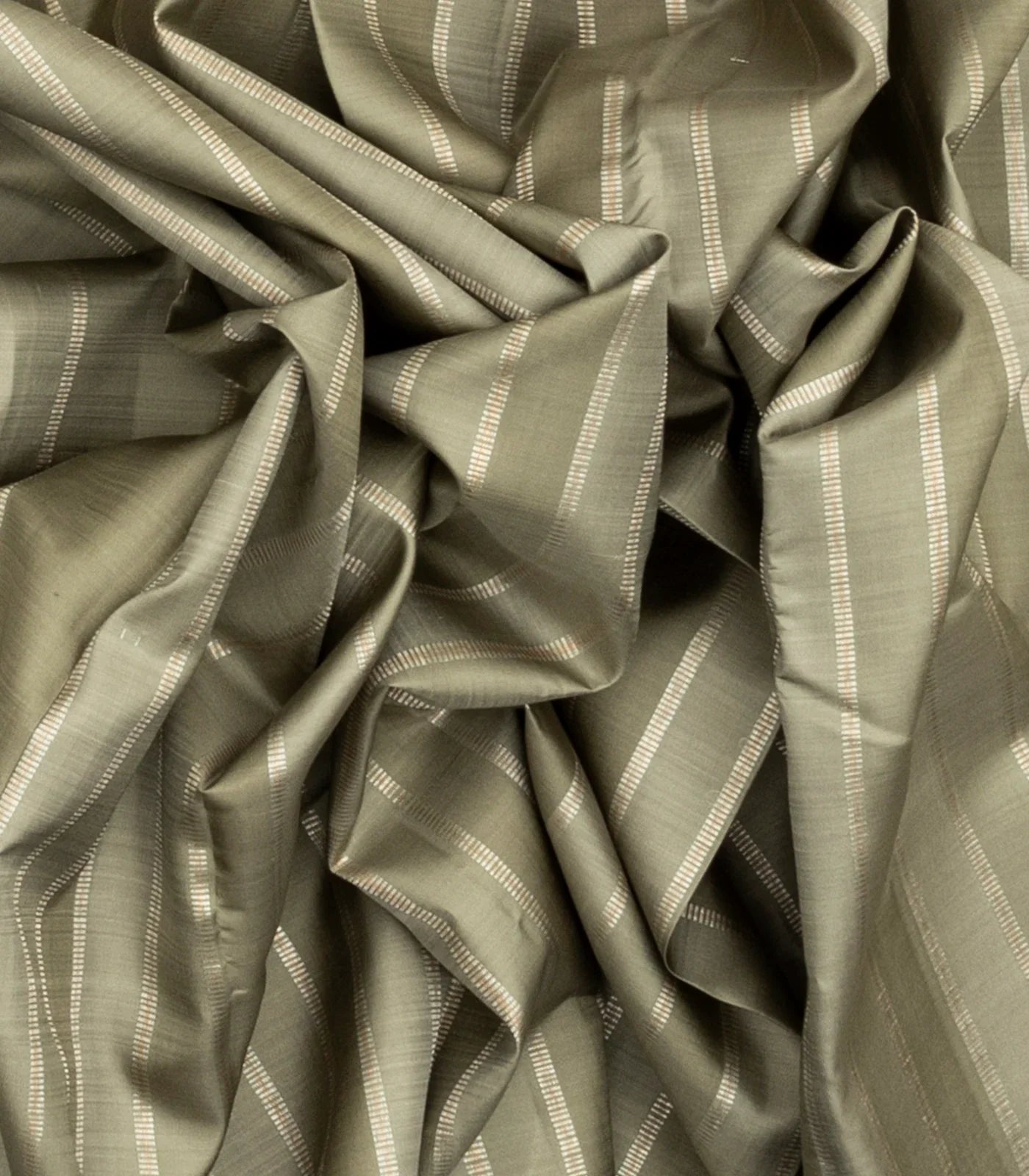Grey Handloom Kanchipuram Silk Saree With Zari Stripes