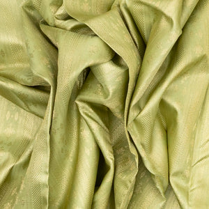 Cardamom Green Handloom Kanchipuram Silk Saree With Stripes & Floral Motifs