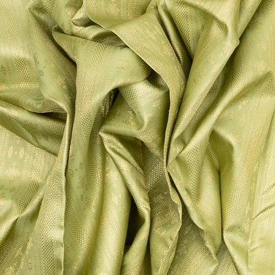 Cardamom Green Handloom Kanchipuram Silk Saree With Stripes & Floral Motifs