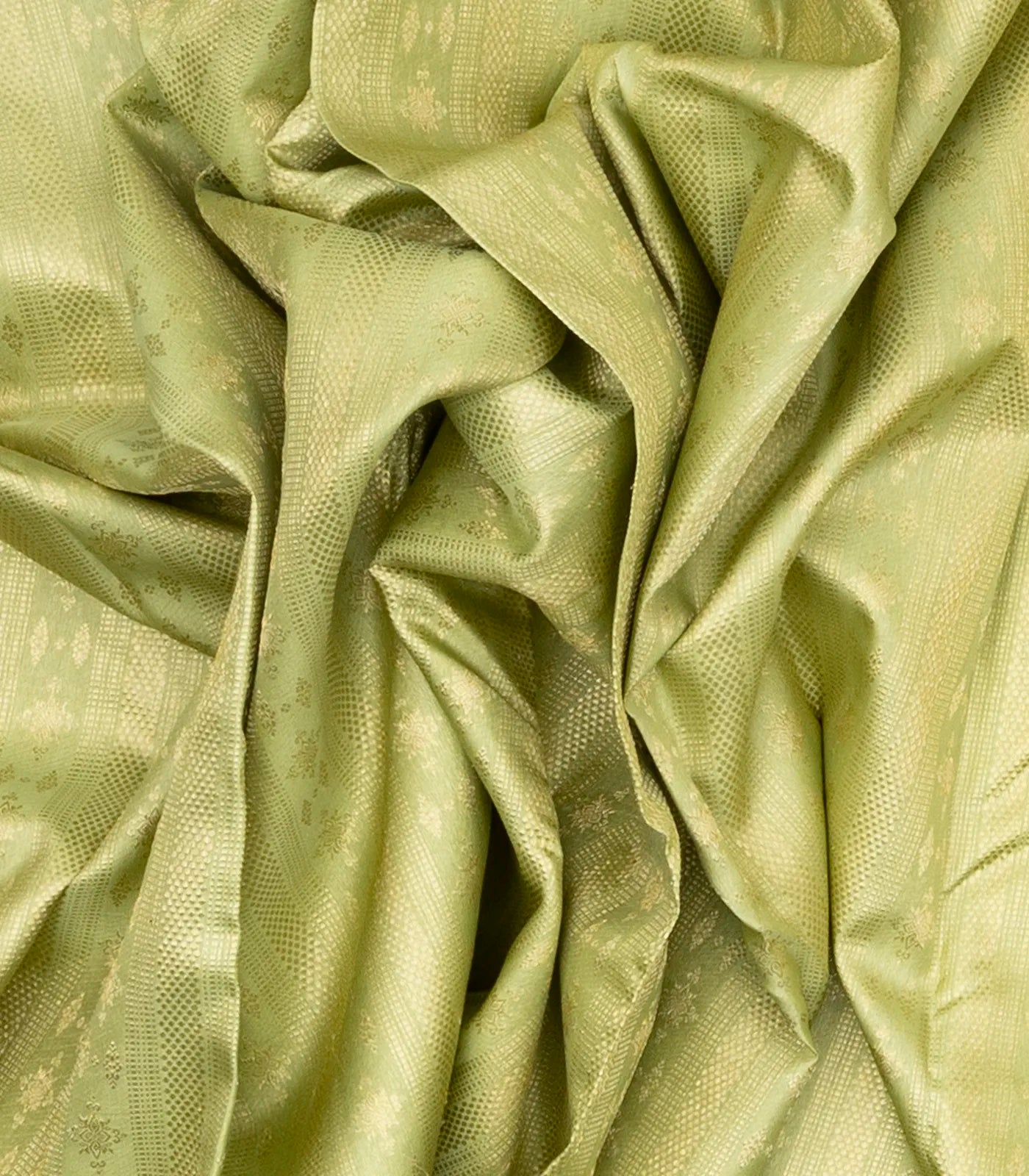 Cardamom Green Handloom Kanchipuram Silk Saree With Stripes & Floral Motifs