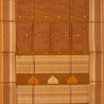 Honey Amber Handloom Silk Cotton With Kalamam Buttas and Checked border