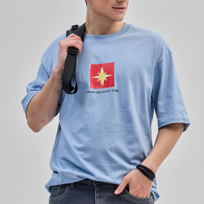 Shine Rejoice Vibe Light Blue Oversized T-Shirt